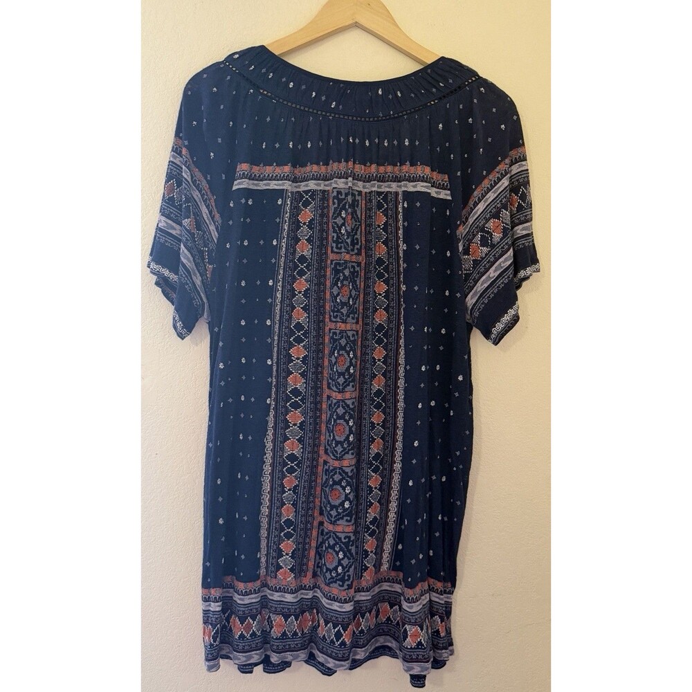 Lucky Brand Womens 2X Blue Boho Paisley Print Tunic Top Short Sleeve Plus Size - Picture 3 of 7